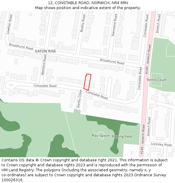 12, CONSTABLE ROAD, NORWICH, NR4 6RN: Location map and indicative extent of plot