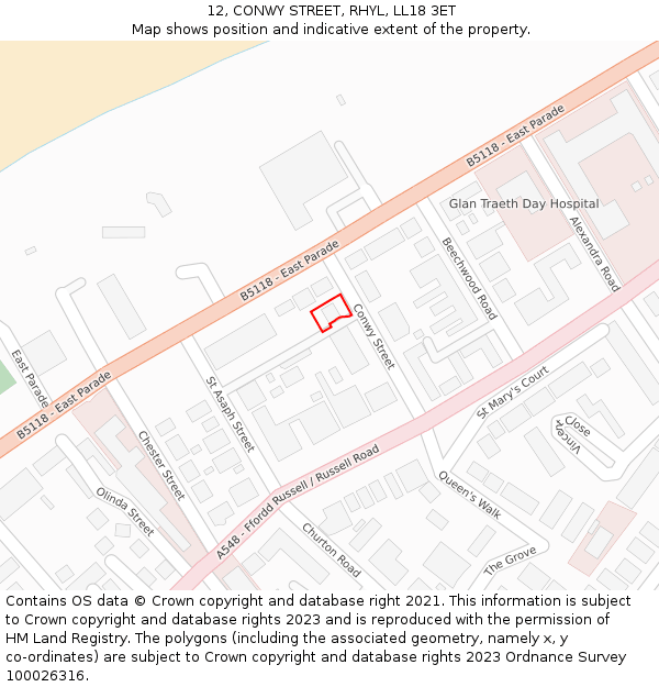 12, CONWY STREET, RHYL, LL18 3ET: Location map and indicative extent of plot