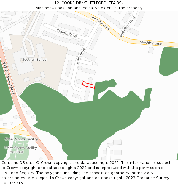12, COOKE DRIVE, TELFORD, TF4 3SU: Location map and indicative extent of plot