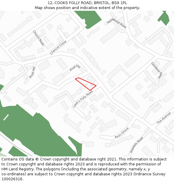 12, COOKS FOLLY ROAD, BRISTOL, BS9 1PL: Location map and indicative extent of plot