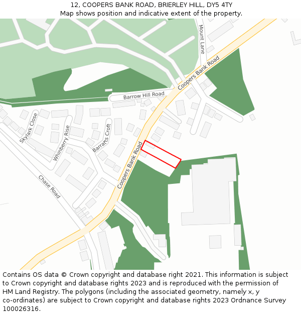 12, COOPERS BANK ROAD, BRIERLEY HILL, DY5 4TY: Location map and indicative extent of plot