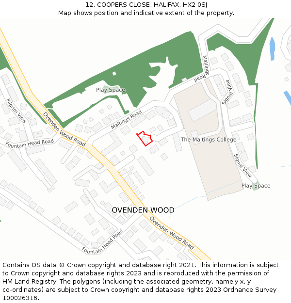 12, COOPERS CLOSE, HALIFAX, HX2 0SJ: Location map and indicative extent of plot