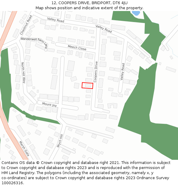 12, COOPERS DRIVE, BRIDPORT, DT6 4JU: Location map and indicative extent of plot