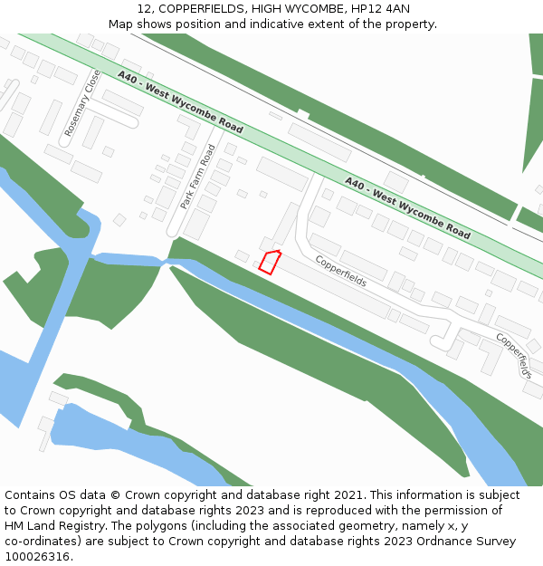 12, COPPERFIELDS, HIGH WYCOMBE, HP12 4AN: Location map and indicative extent of plot