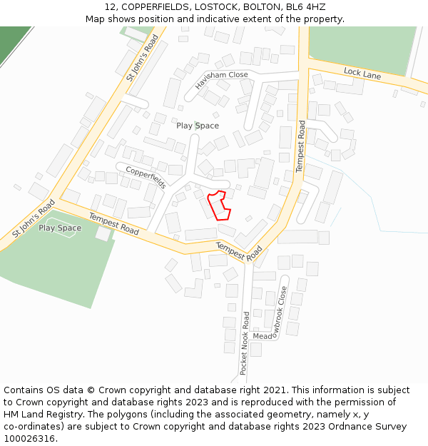 12, COPPERFIELDS, LOSTOCK, BOLTON, BL6 4HZ: Location map and indicative extent of plot