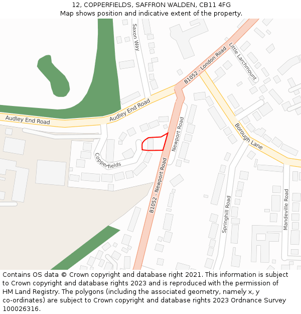 12, COPPERFIELDS, SAFFRON WALDEN, CB11 4FG: Location map and indicative extent of plot