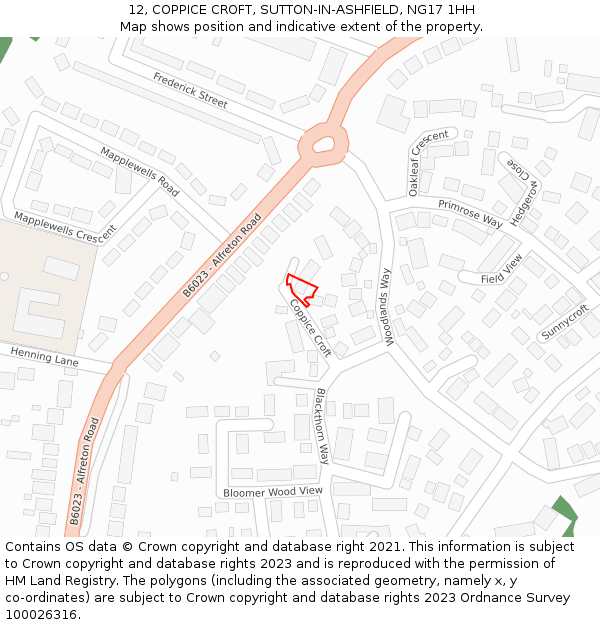 12, COPPICE CROFT, SUTTON-IN-ASHFIELD, NG17 1HH: Location map and indicative extent of plot