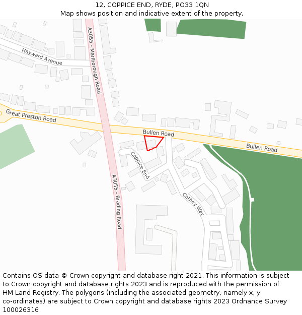 12, COPPICE END, RYDE, PO33 1QN: Location map and indicative extent of plot