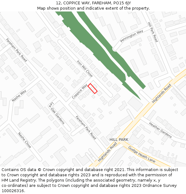 12, COPPICE WAY, FAREHAM, PO15 6JY: Location map and indicative extent of plot