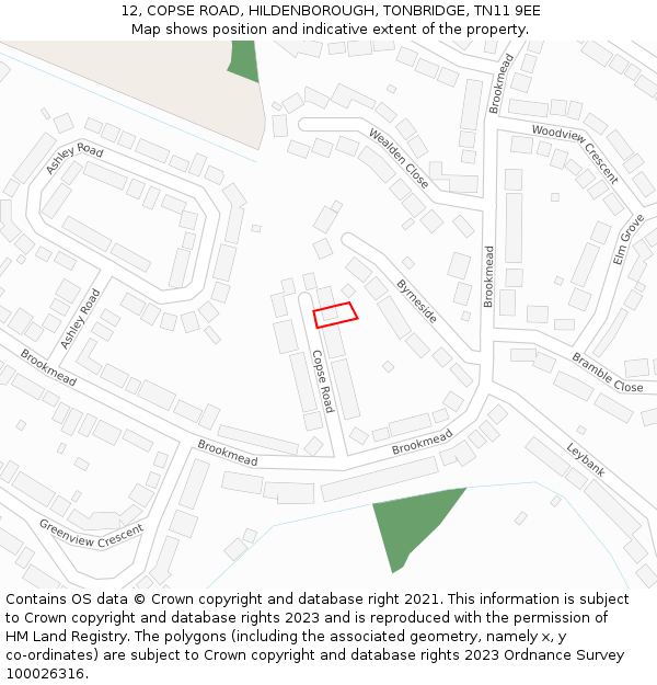 12, COPSE ROAD, HILDENBOROUGH, TONBRIDGE, TN11 9EE: Location map and indicative extent of plot