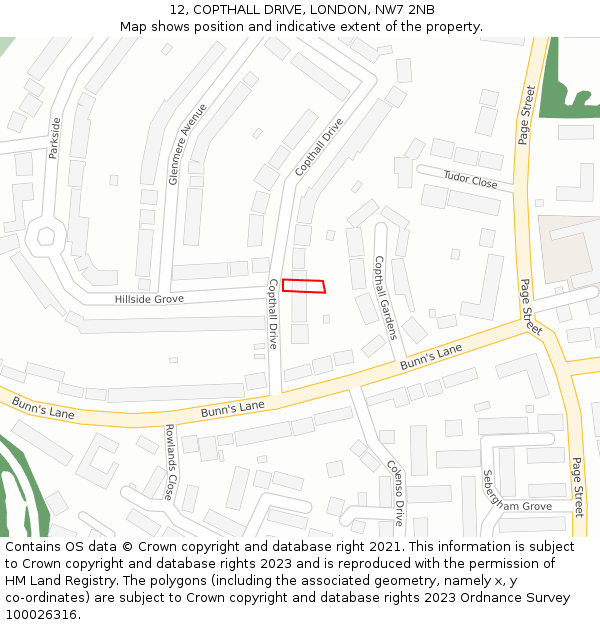 12, COPTHALL DRIVE, LONDON, NW7 2NB: Location map and indicative extent of plot