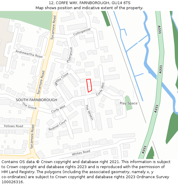 12, CORFE WAY, FARNBOROUGH, GU14 6TS: Location map and indicative extent of plot