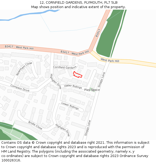 12, CORNFIELD GARDENS, PLYMOUTH, PL7 5LB: Location map and indicative extent of plot