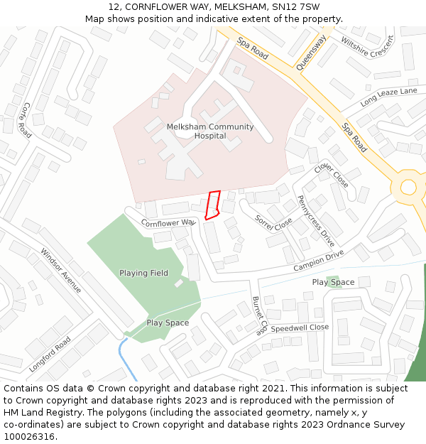 12, CORNFLOWER WAY, MELKSHAM, SN12 7SW: Location map and indicative extent of plot