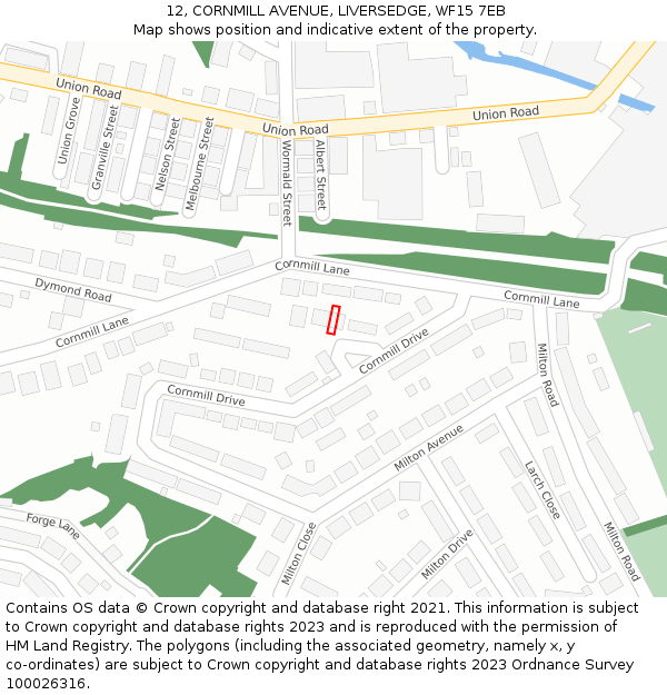12, CORNMILL AVENUE, LIVERSEDGE, WF15 7EB: Location map and indicative extent of plot