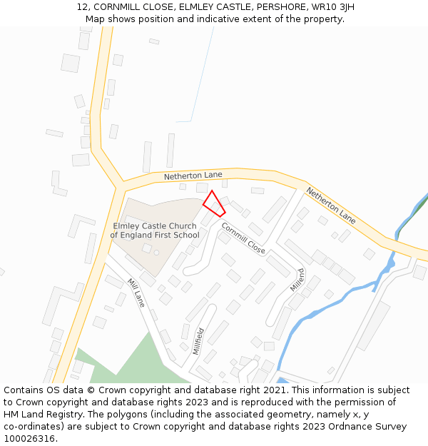 12, CORNMILL CLOSE, ELMLEY CASTLE, PERSHORE, WR10 3JH: Location map and indicative extent of plot