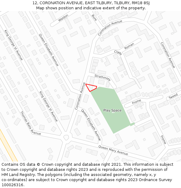 12, CORONATION AVENUE, EAST TILBURY, TILBURY, RM18 8SJ: Location map and indicative extent of plot