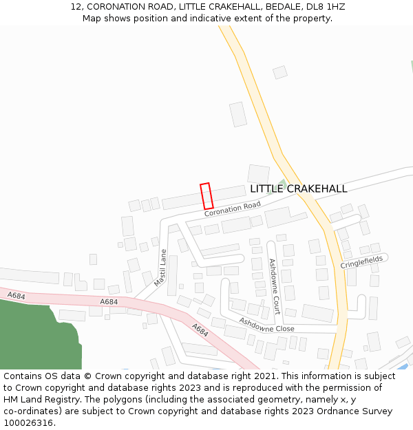 12, CORONATION ROAD, LITTLE CRAKEHALL, BEDALE, DL8 1HZ: Location map and indicative extent of plot