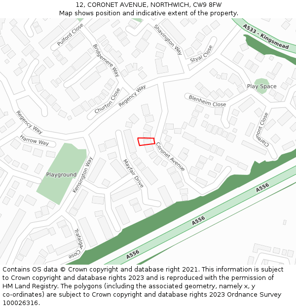 12, CORONET AVENUE, NORTHWICH, CW9 8FW: Location map and indicative extent of plot