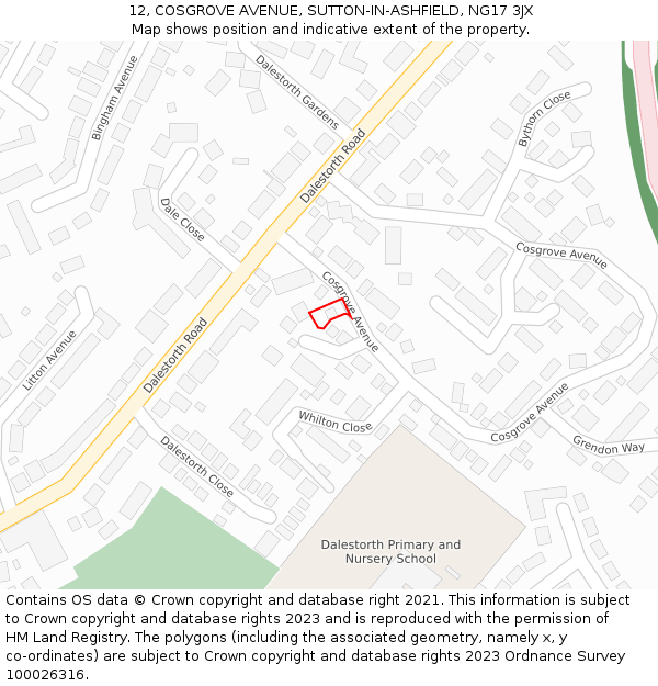 12, COSGROVE AVENUE, SUTTON-IN-ASHFIELD, NG17 3JX: Location map and indicative extent of plot