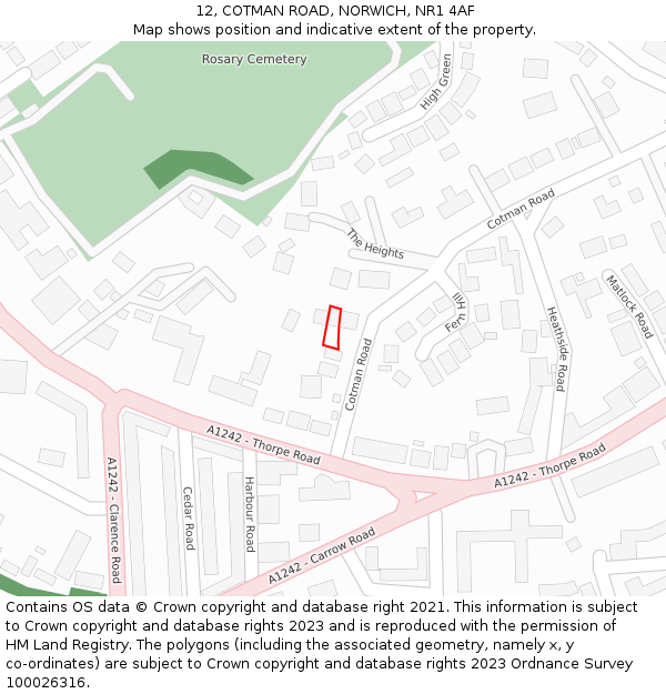 12, COTMAN ROAD, NORWICH, NR1 4AF: Location map and indicative extent of plot