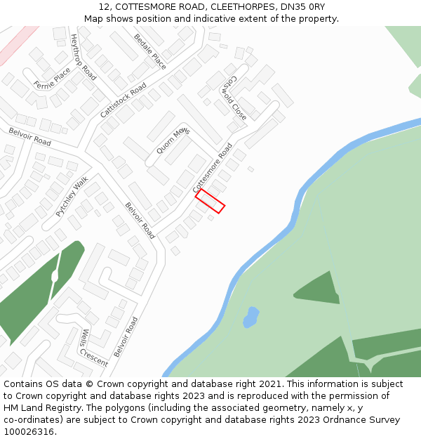 12, COTTESMORE ROAD, CLEETHORPES, DN35 0RY: Location map and indicative extent of plot