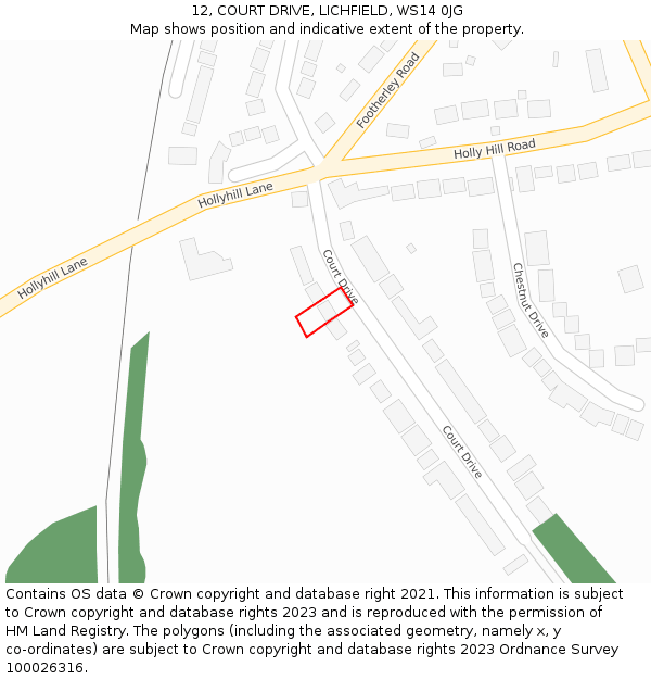 12, COURT DRIVE, LICHFIELD, WS14 0JG: Location map and indicative extent of plot