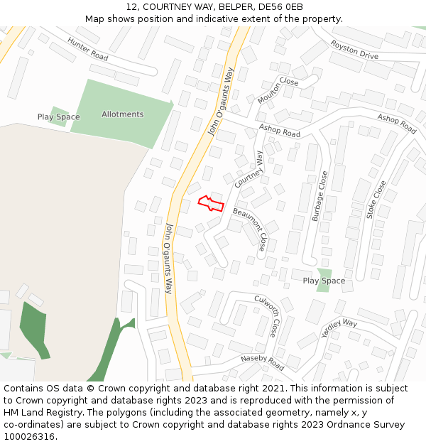 12, COURTNEY WAY, BELPER, DE56 0EB: Location map and indicative extent of plot