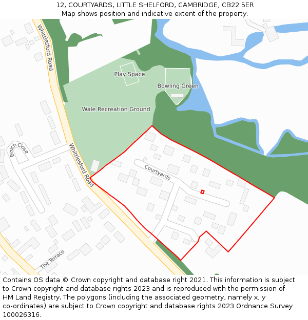 12, COURTYARDS, LITTLE SHELFORD, CAMBRIDGE, CB22 5ER: Location map and indicative extent of plot