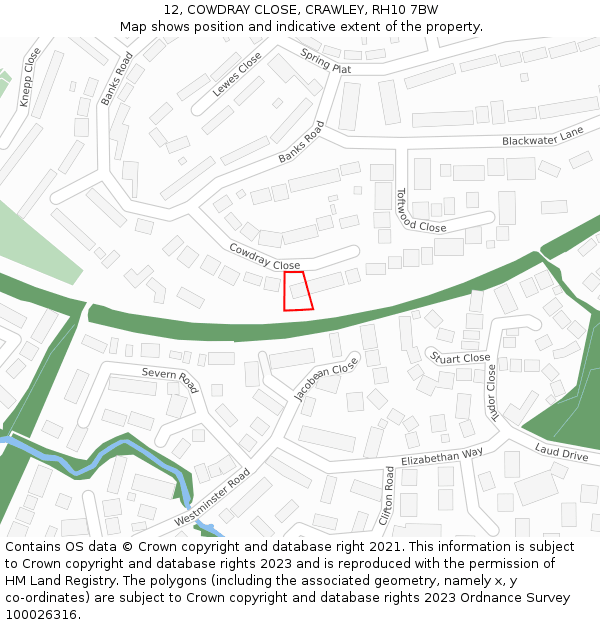 12, COWDRAY CLOSE, CRAWLEY, RH10 7BW: Location map and indicative extent of plot