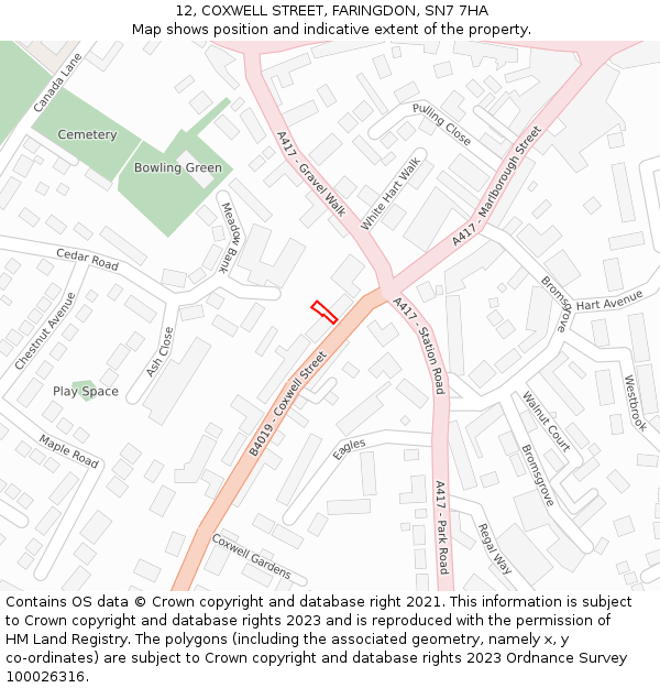 12, COXWELL STREET, FARINGDON, SN7 7HA: Location map and indicative extent of plot