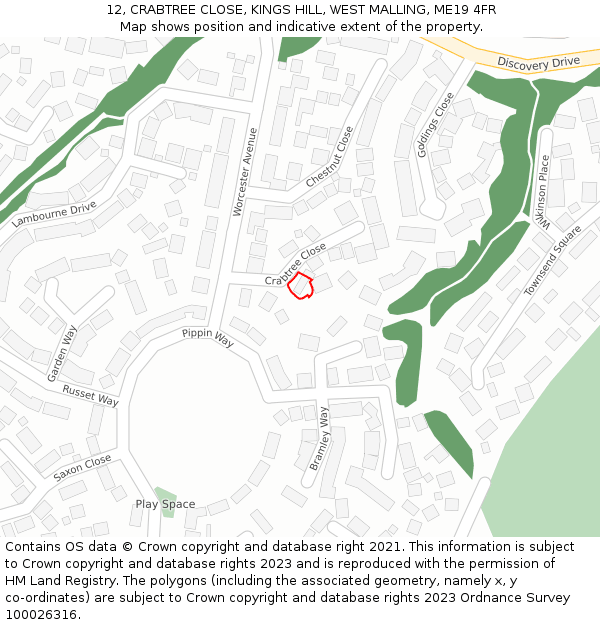 12, CRABTREE CLOSE, KINGS HILL, WEST MALLING, ME19 4FR: Location map and indicative extent of plot