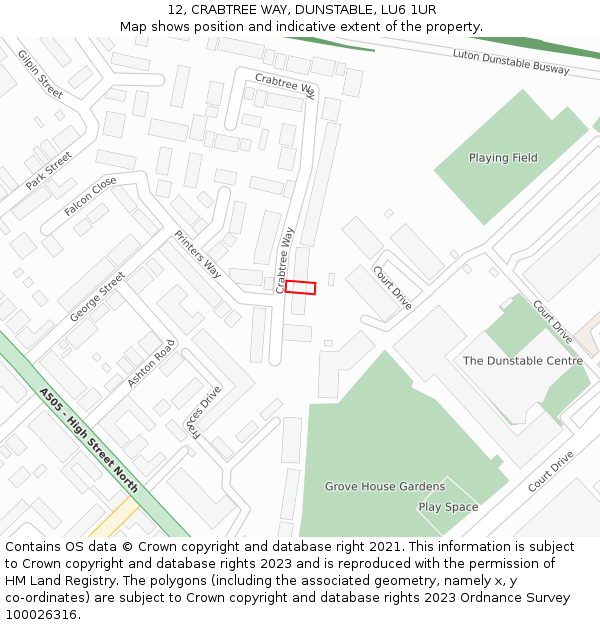 12, CRABTREE WAY, DUNSTABLE, LU6 1UR: Location map and indicative extent of plot