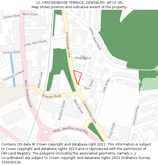 12, CRACKENEDGE TERRACE, DEWSBURY, WF13 1RL: Location map and indicative extent of plot