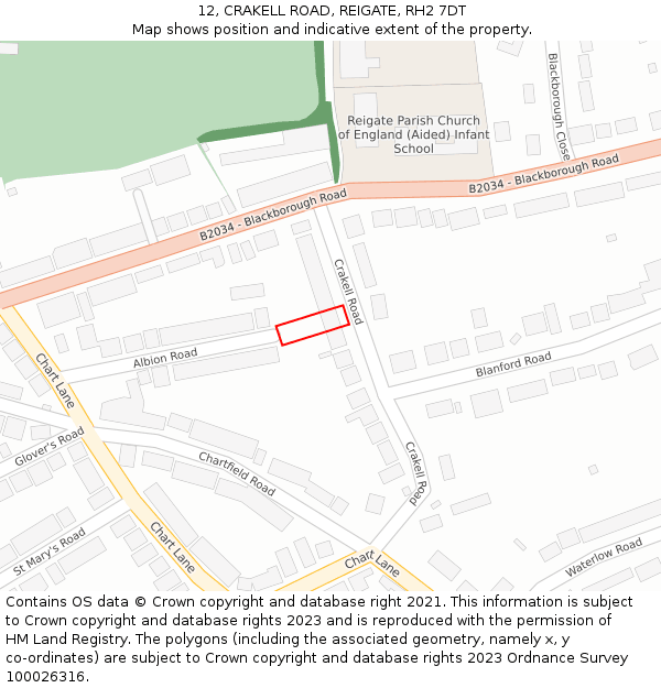 12, CRAKELL ROAD, REIGATE, RH2 7DT: Location map and indicative extent of plot