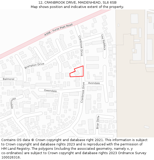 12, CRANBROOK DRIVE, MAIDENHEAD, SL6 6SB: Location map and indicative extent of plot