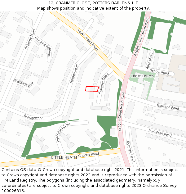 12, CRANMER CLOSE, POTTERS BAR, EN6 1LB: Location map and indicative extent of plot