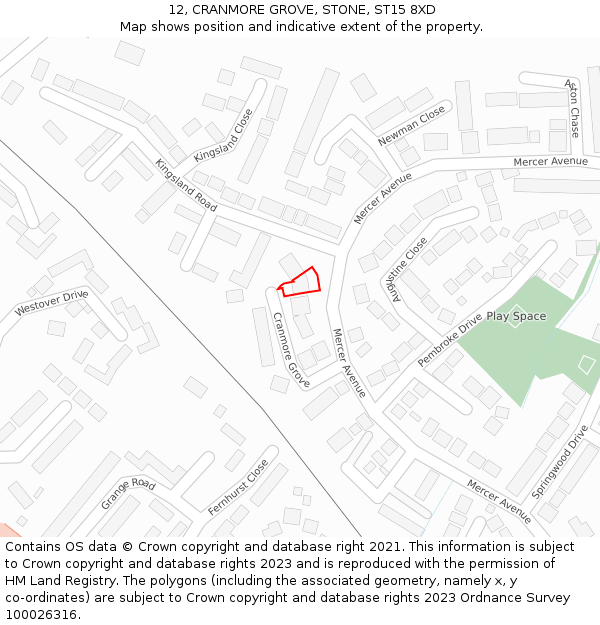 12, CRANMORE GROVE, STONE, ST15 8XD: Location map and indicative extent of plot