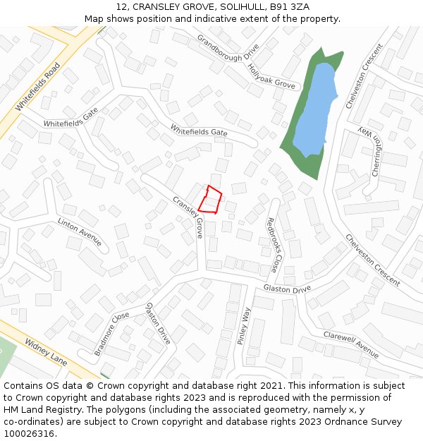 12, CRANSLEY GROVE, SOLIHULL, B91 3ZA: Location map and indicative extent of plot