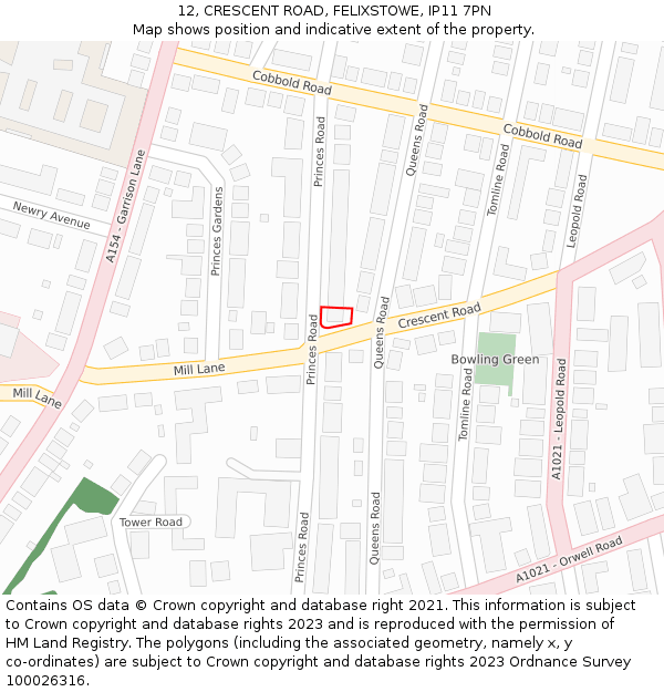 12, CRESCENT ROAD, FELIXSTOWE, IP11 7PN: Location map and indicative extent of plot