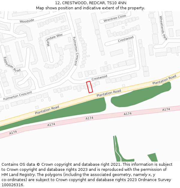 12, CRESTWOOD, REDCAR, TS10 4NN: Location map and indicative extent of plot