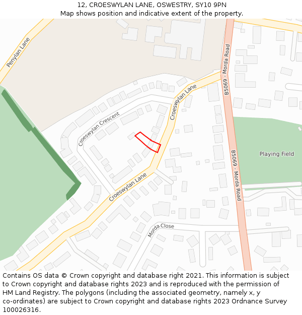 12, CROESWYLAN LANE, OSWESTRY, SY10 9PN: Location map and indicative extent of plot