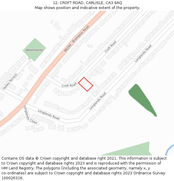12, CROFT ROAD, CARLISLE, CA3 9AQ: Location map and indicative extent of plot