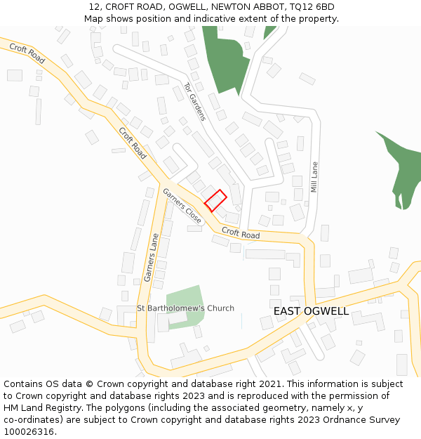 12, CROFT ROAD, OGWELL, NEWTON ABBOT, TQ12 6BD: Location map and indicative extent of plot