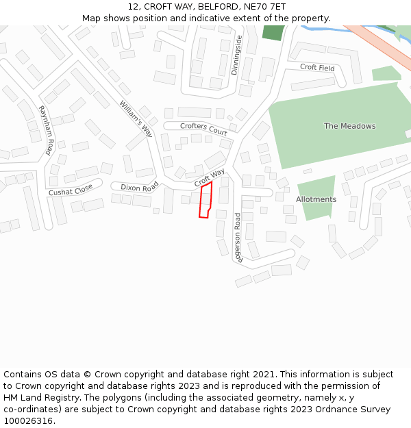 12, CROFT WAY, BELFORD, NE70 7ET: Location map and indicative extent of plot