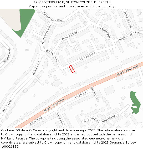 12, CROFTERS LANE, SUTTON COLDFIELD, B75 5UJ: Location map and indicative extent of plot
