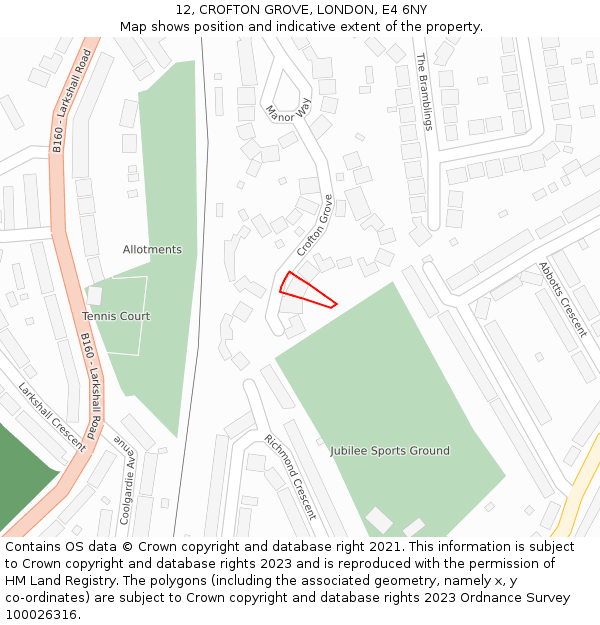 12, CROFTON GROVE, LONDON, E4 6NY: Location map and indicative extent of plot