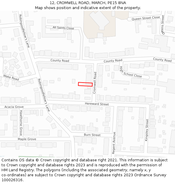 12, CROMWELL ROAD, MARCH, PE15 8NA: Location map and indicative extent of plot