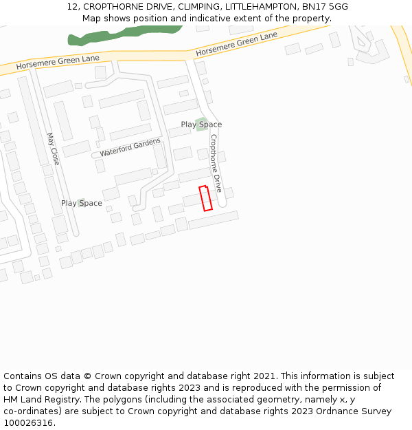 12, CROPTHORNE DRIVE, CLIMPING, LITTLEHAMPTON, BN17 5GG: Location map and indicative extent of plot