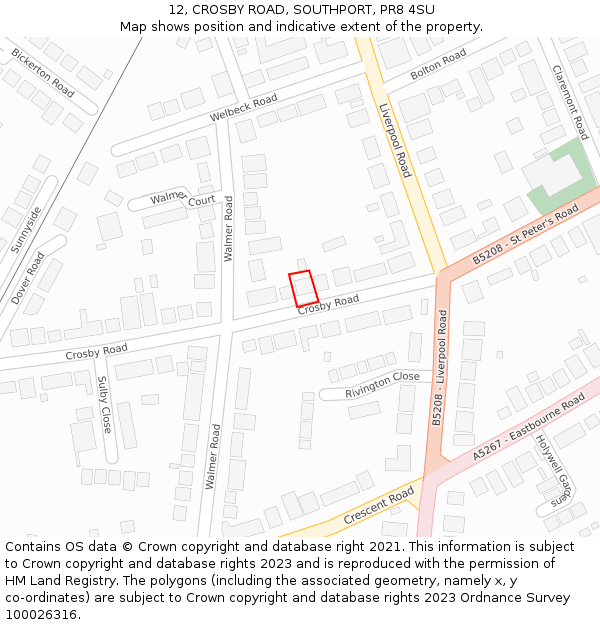 12, CROSBY ROAD, SOUTHPORT, PR8 4SU: Location map and indicative extent of plot
